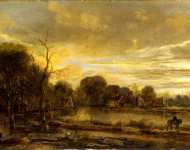 Aert van der Neer - A River Landscape with a Village